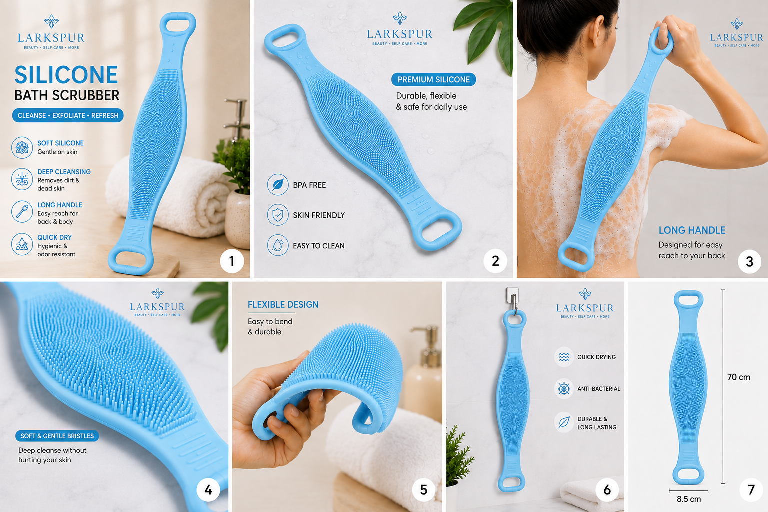 Larkspur: Silicone Bath Scrubber Double Side (Pack of 1)