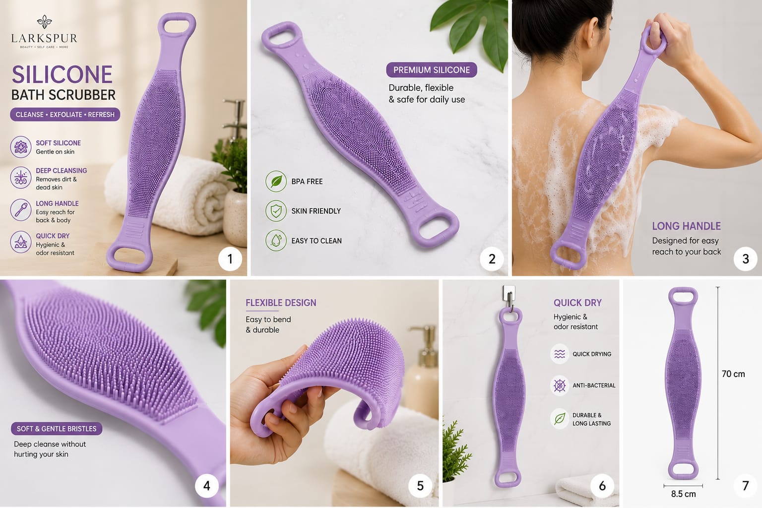 Larkspur: Silicone Bath Scrubber Double Side (Pack of 1).