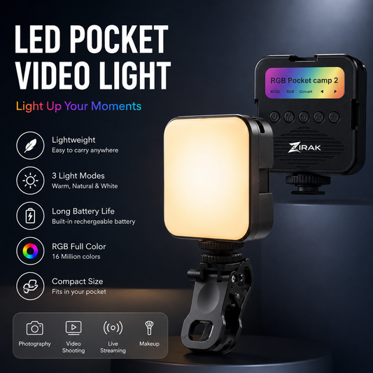 Portable Mini RGB LED Video Light with inbuild Battery & 8-Level Control,Type-C Charging, for Photography & Videoshoots